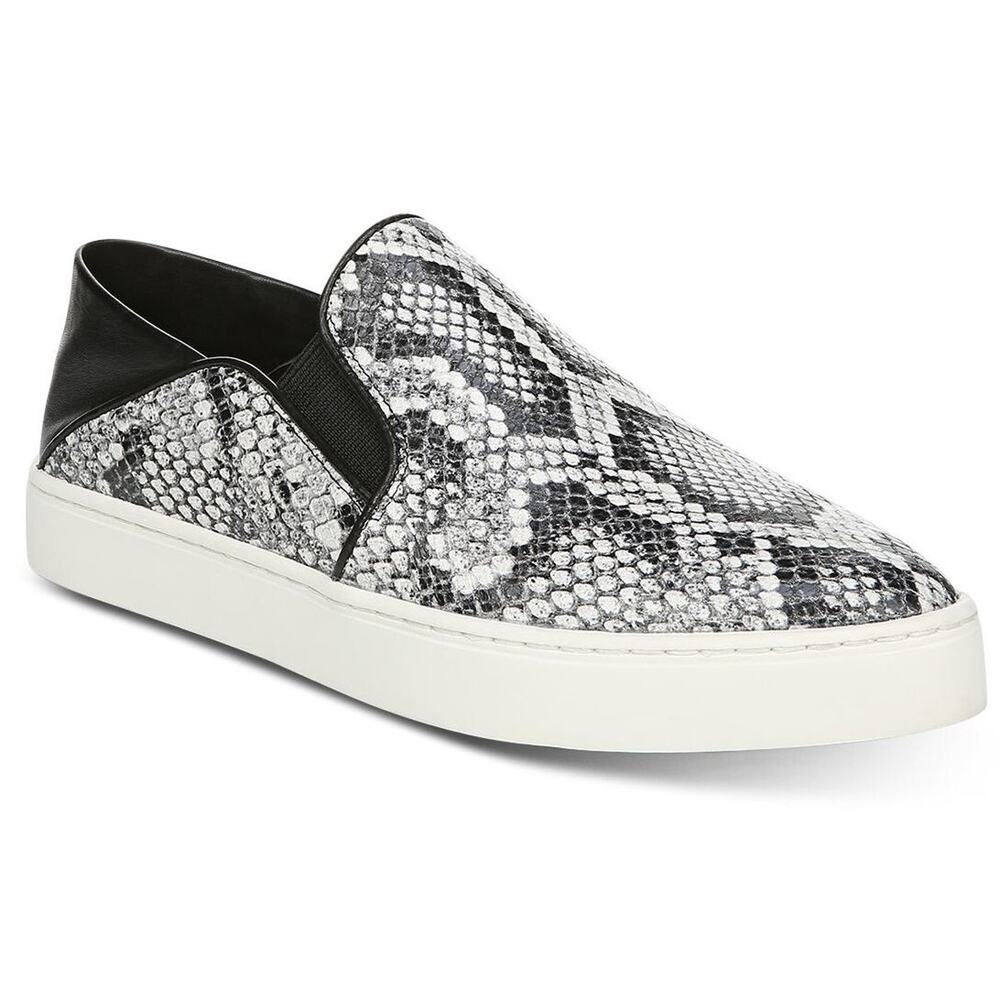 Vince Garvey Slip On Black Leather Snake Print Collapsible Heel Sneakers SZ 7
